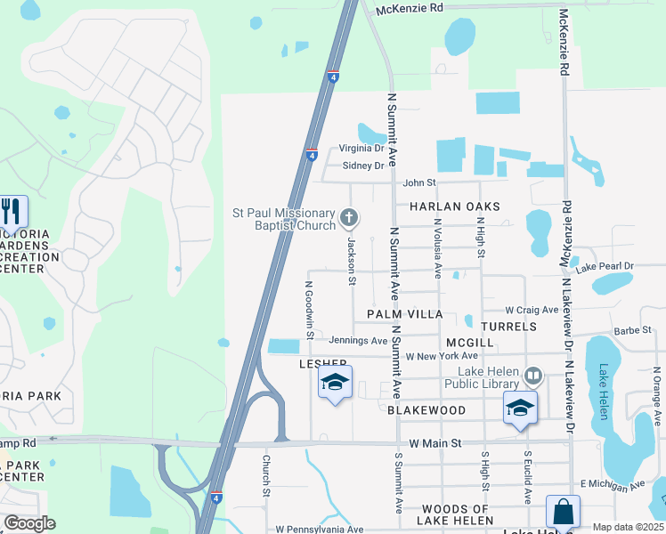map of restaurants, bars, coffee shops, grocery stores, and more near 648 Clough Avenue in Lake Helen