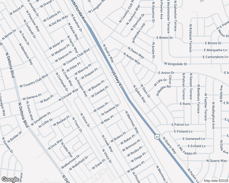 map of restaurants, bars, coffee shops, grocery stores, and more near 8820 North Sandree Drive in Citrus Springs