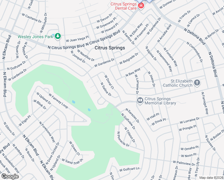 map of restaurants, bars, coffee shops, grocery stores, and more near 2102 West Doral Court in Citrus Springs