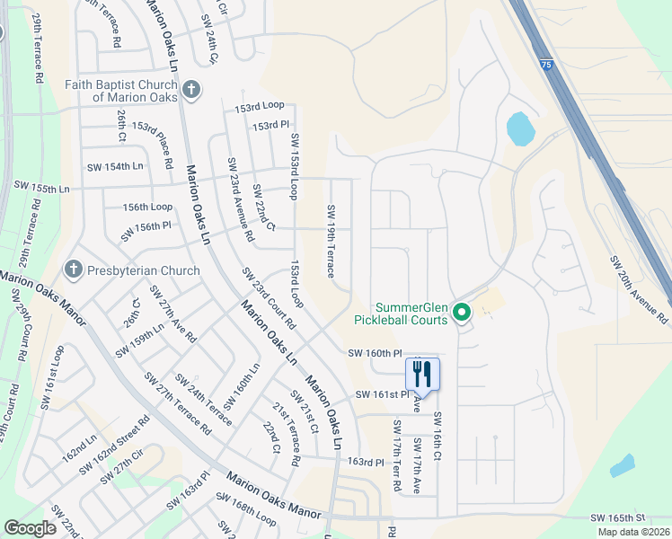 map of restaurants, bars, coffee shops, grocery stores, and more near 15765 Southwest 19th Terrace in Ocala