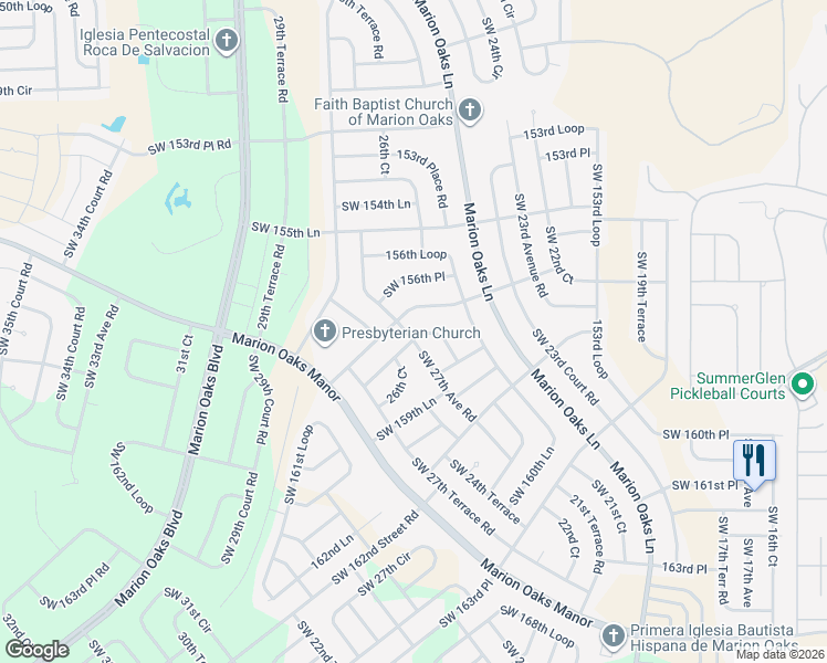 map of restaurants, bars, coffee shops, grocery stores, and more near 15843 Southwest 27th Avenue Road in Ocala