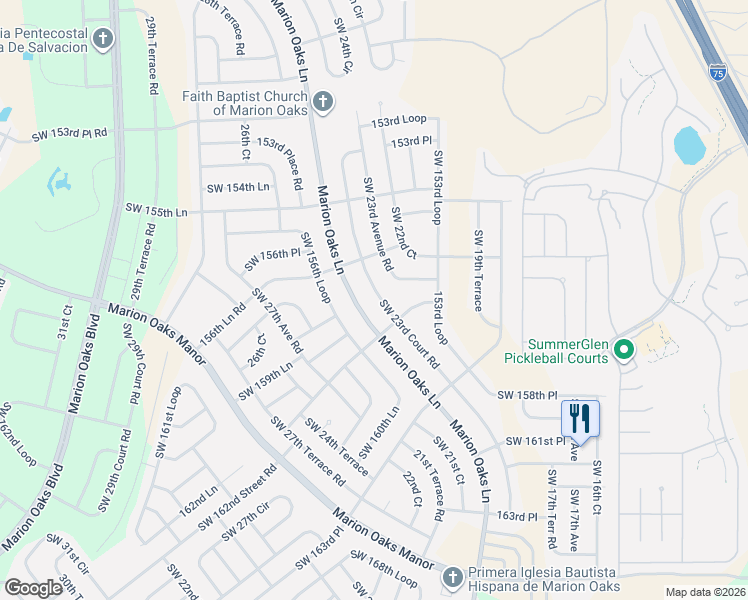 map of restaurants, bars, coffee shops, grocery stores, and more near 15736 Southwest 23rd Court Road in Ocala