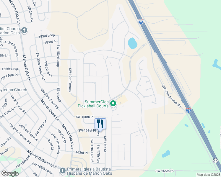 map of restaurants, bars, coffee shops, grocery stores, and more near 15821 Southwest 16th Avenue Road in Ocala