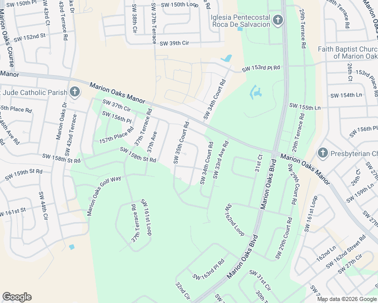 map of restaurants, bars, coffee shops, grocery stores, and more near 3543 158th Lane in Ocala