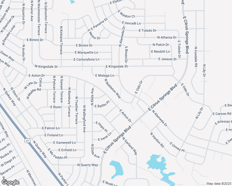 map of restaurants, bars, coffee shops, grocery stores, and more near North Nobleton Way in Citrus Springs