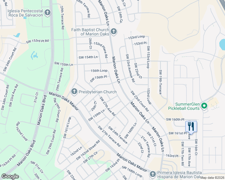map of restaurants, bars, coffee shops, grocery stores, and more near 2294 Southwest 156th Loop in Ocala