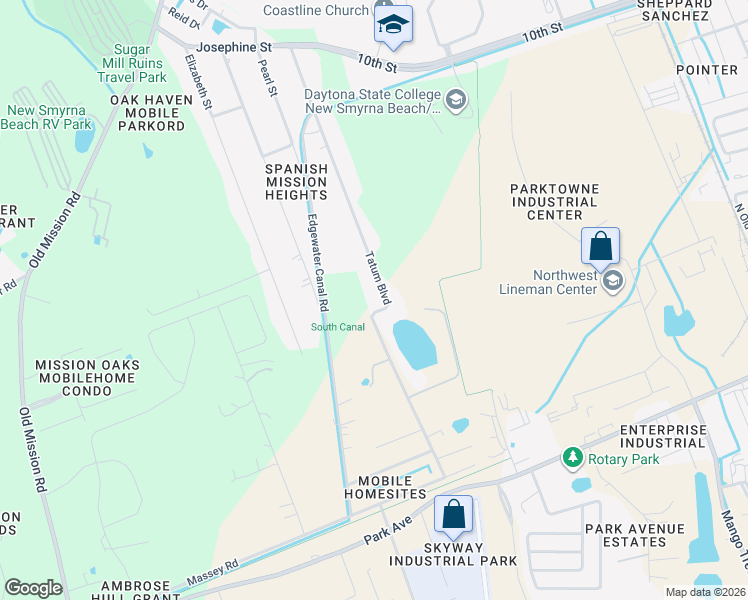 map of restaurants, bars, coffee shops, grocery stores, and more near 1766 Tatum Boulevard in New Smyrna Beach