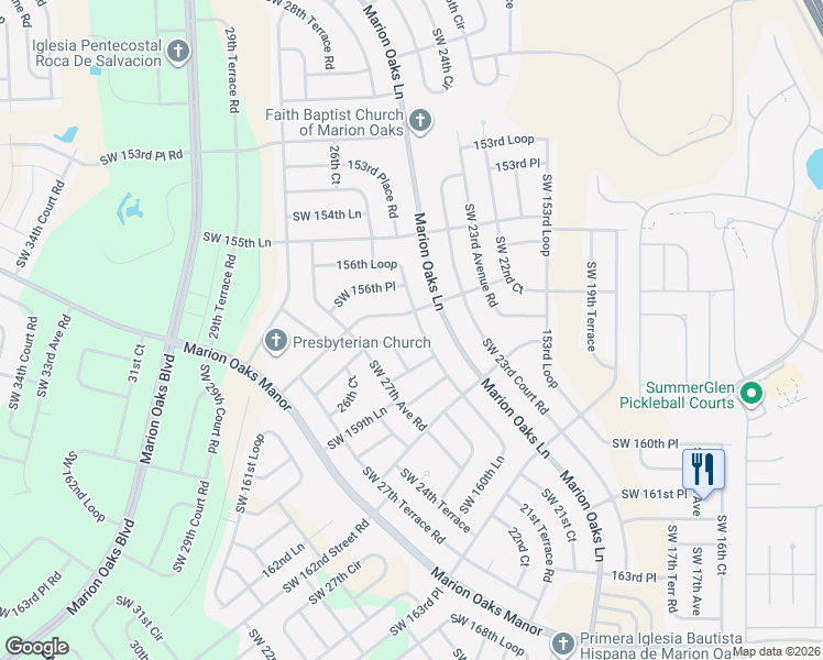 map of restaurants, bars, coffee shops, grocery stores, and more near 2294 Southwest 156th Loop in Ocala