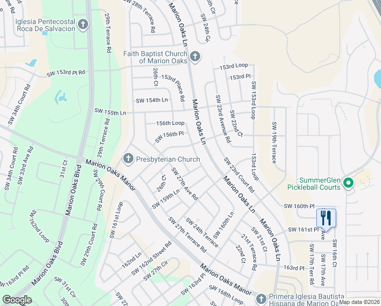 map of restaurants, bars, coffee shops, grocery stores, and more near 2294 Southwest 156th Loop in Ocala
