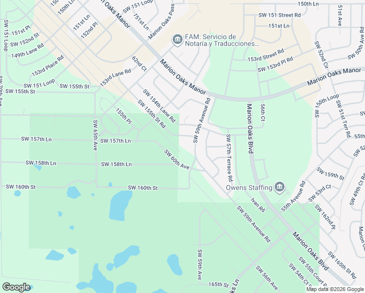 map of restaurants, bars, coffee shops, grocery stores, and more near 15866-15878 Southwest 59th Avenue Road in Ocala