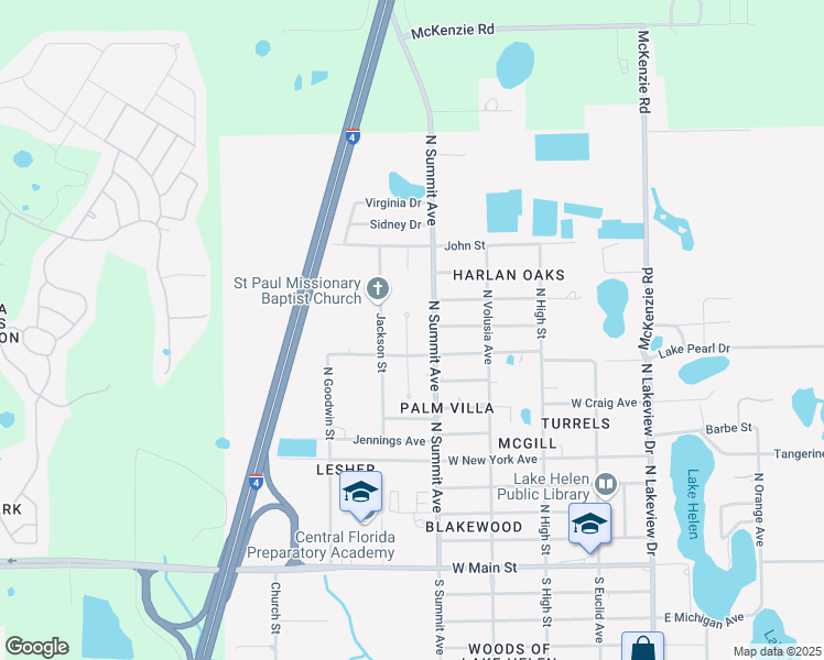 map of restaurants, bars, coffee shops, grocery stores, and more near 535 Sherry Avenue in Lake Helen