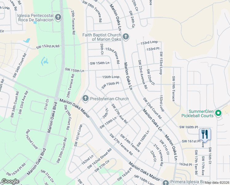 map of restaurants, bars, coffee shops, grocery stores, and more near 2576 Southwest 156th Place in Ocala