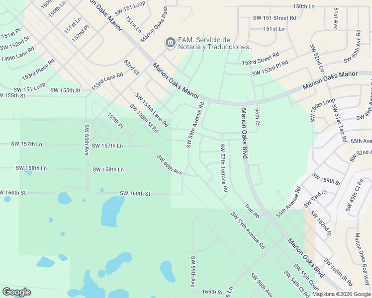 map of restaurants, bars, coffee shops, grocery stores, and more near 6030 Southwest 155th Street Road in Ocala