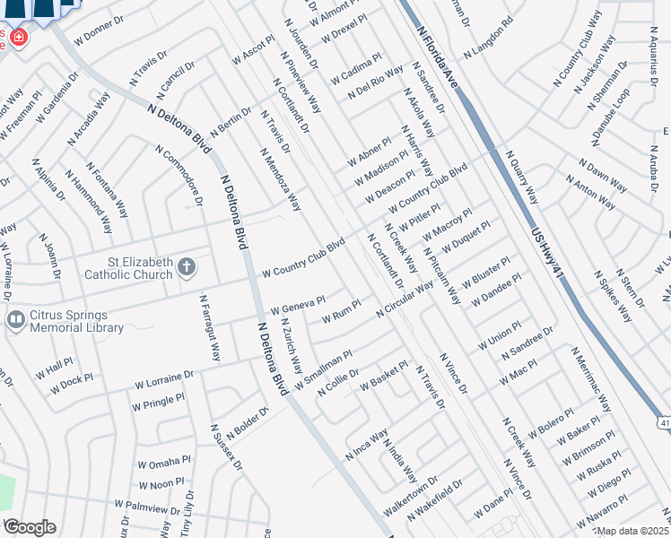 map of restaurants, bars, coffee shops, grocery stores, and more near 8916 North Travis Drive in Citrus Springs