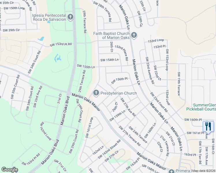 map of restaurants, bars, coffee shops, grocery stores, and more near 2641 Southwest 156th Street in Ocala