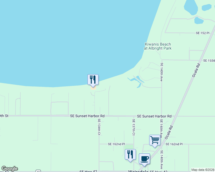map of restaurants, bars, coffee shops, grocery stores, and more near 13501 Southeast 157th Lane in Weirsdale