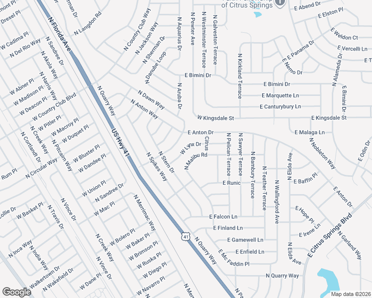 map of restaurants, bars, coffee shops, grocery stores, and more near 55 West Lynx Drive in Citrus Springs