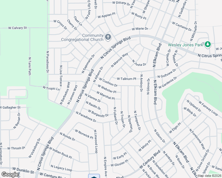 map of restaurants, bars, coffee shops, grocery stores, and more near 3461 West Webster Place in Citrus Springs
