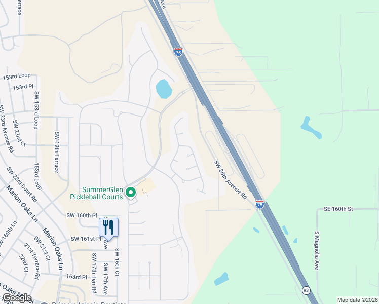 map of restaurants, bars, coffee shops, grocery stores, and more near 15680 Southwest 11th Court Road in Ocala