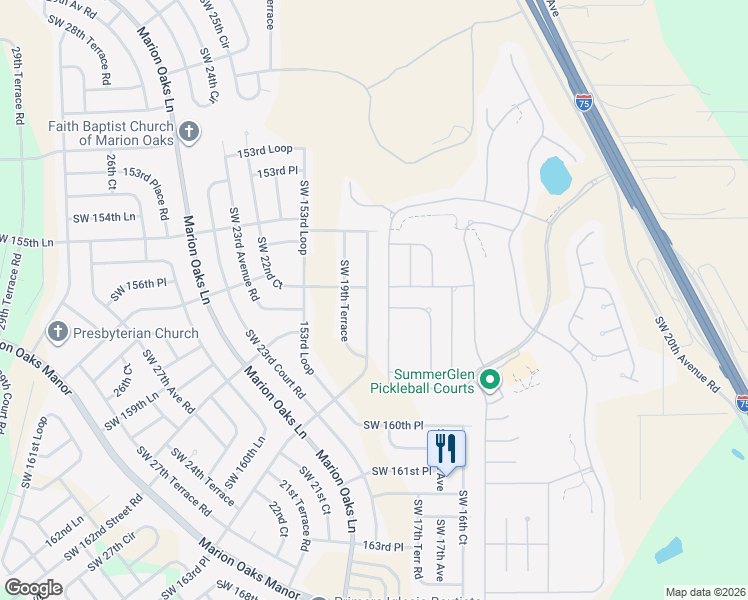 map of restaurants, bars, coffee shops, grocery stores, and more near 15743 Southwest 13th Circle in Ocala