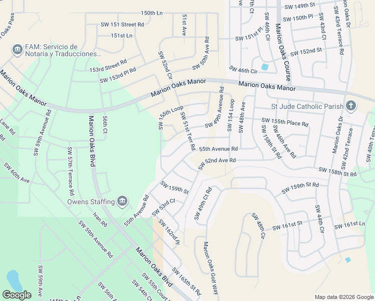 map of restaurants, bars, coffee shops, grocery stores, and more near 5130 Southwest 157th Street in Ocala