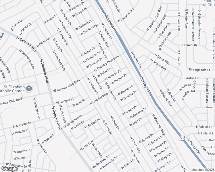 map of restaurants, bars, coffee shops, grocery stores, and more near 668 West Duquet Place in Citrus Springs