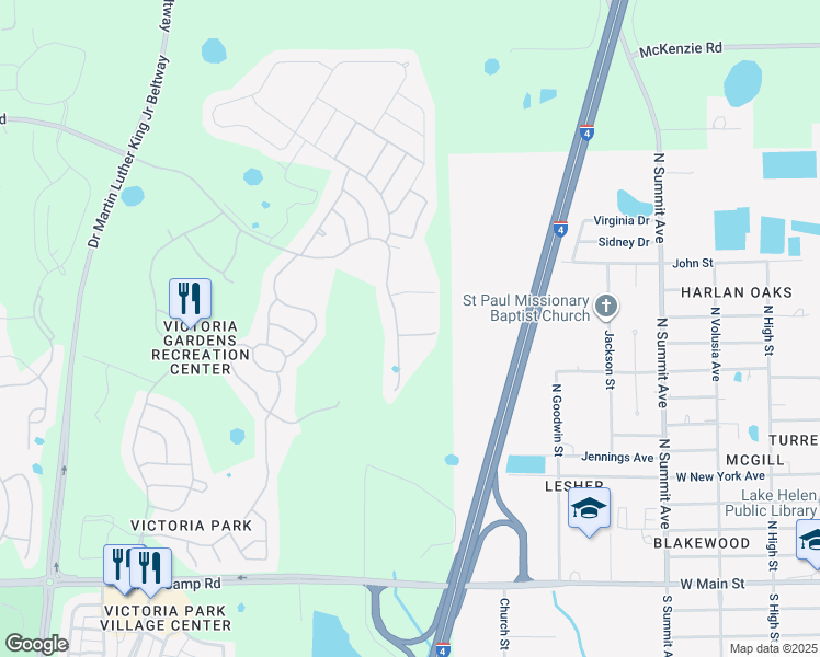 map of restaurants, bars, coffee shops, grocery stores, and more near 405 Tisbury Court in DeLand
