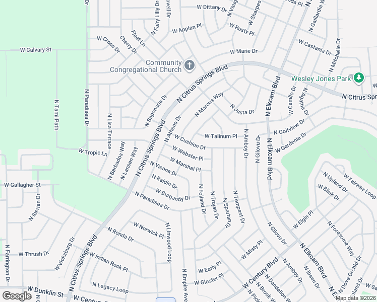 map of restaurants, bars, coffee shops, grocery stores, and more near 3461 West Webster Place in Citrus Springs