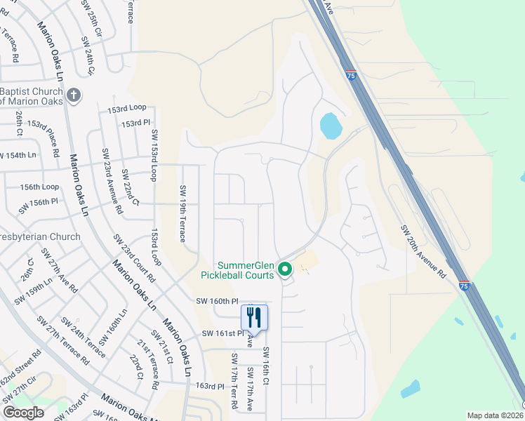 map of restaurants, bars, coffee shops, grocery stores, and more near 15693 Southwest 16th Terrace in Ocala