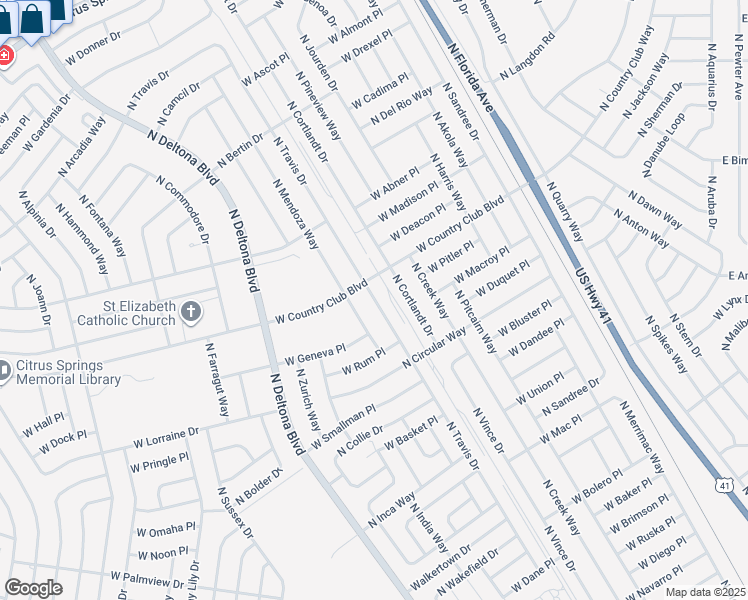 map of restaurants, bars, coffee shops, grocery stores, and more near 8916 North Travis Drive in Citrus Springs