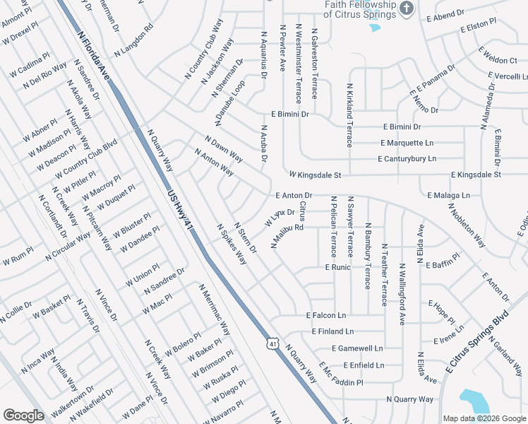 map of restaurants, bars, coffee shops, grocery stores, and more near 55 West Lynx Drive in Citrus Springs