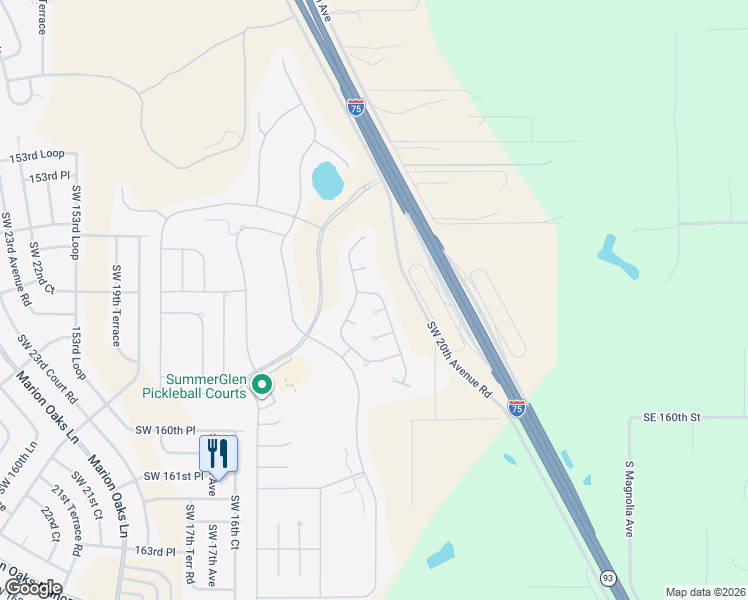 map of restaurants, bars, coffee shops, grocery stores, and more near 15680 Southwest 11th Court Road in Ocala
