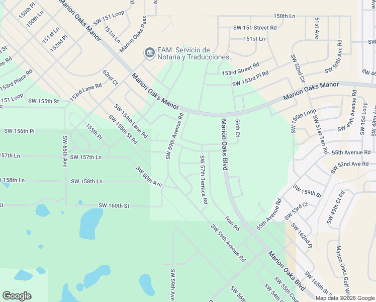 map of restaurants, bars, coffee shops, grocery stores, and more near Southwest 154th Lane Road in Ocala