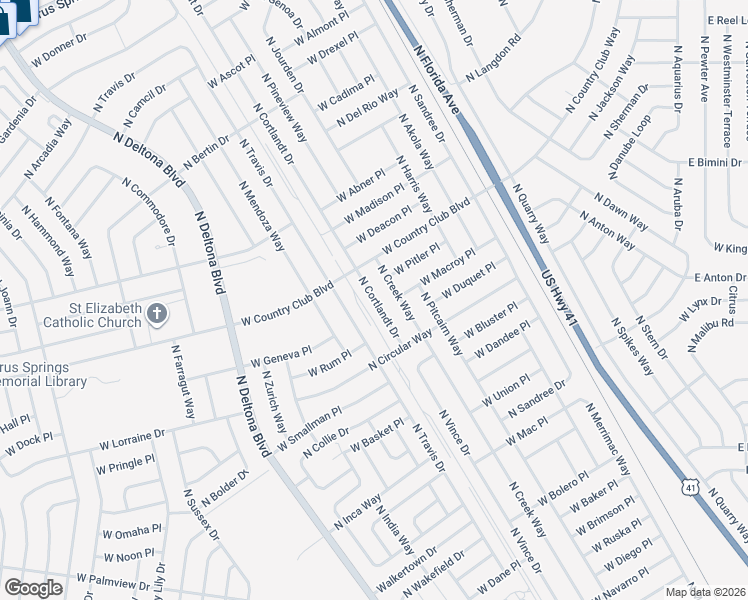 map of restaurants, bars, coffee shops, grocery stores, and more near 8918 North Cortlandt Drive in Citrus Springs