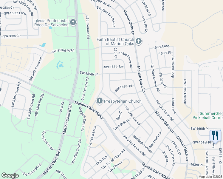 map of restaurants, bars, coffee shops, grocery stores, and more near 2641 Southwest 156th Street in Ocala