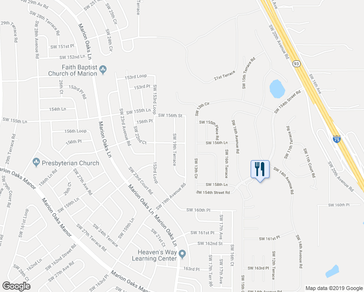 map of restaurants, bars, coffee shops, grocery stores, and more near 15700 Southwest 19th Avenue Road in Ocala