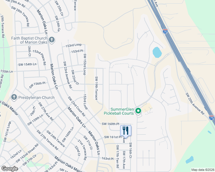 map of restaurants, bars, coffee shops, grocery stores, and more near 15743 Southwest 13th Circle in Ocala