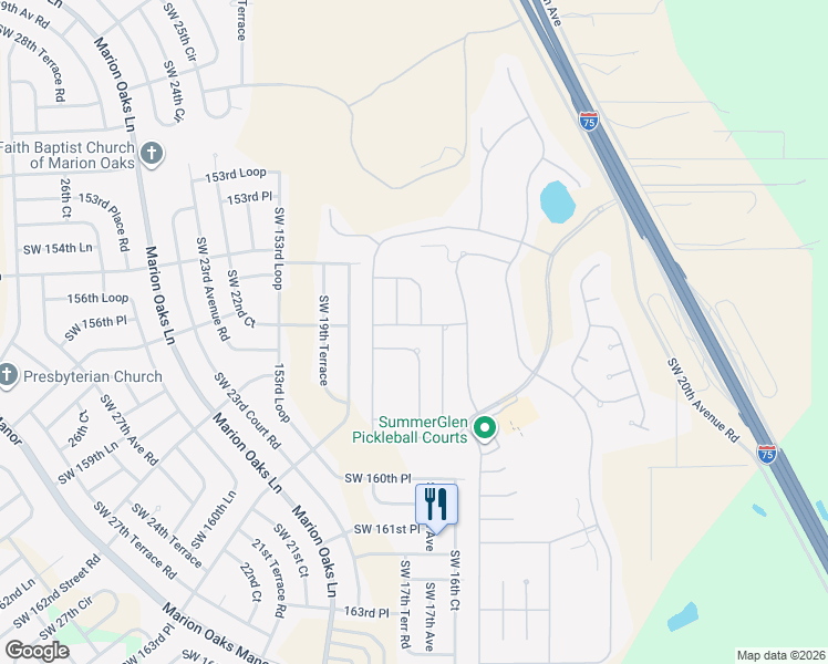 map of restaurants, bars, coffee shops, grocery stores, and more near 1730 Southwest 156th Lane in Ocala