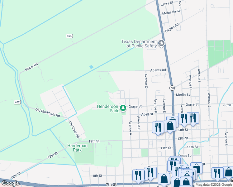 map of restaurants, bars, coffee shops, grocery stores, and more near Harold Avenue in Bay City
