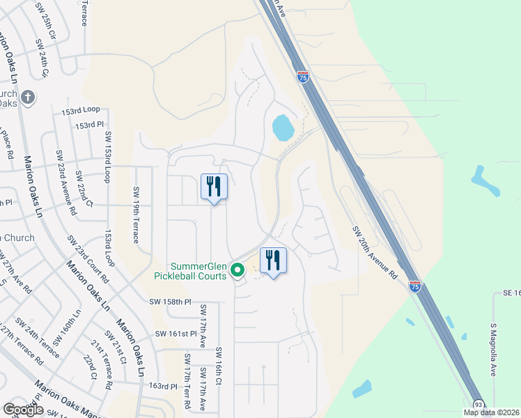 map of restaurants, bars, coffee shops, grocery stores, and more near 15705 Southwest 14th Avenue Road in Ocala