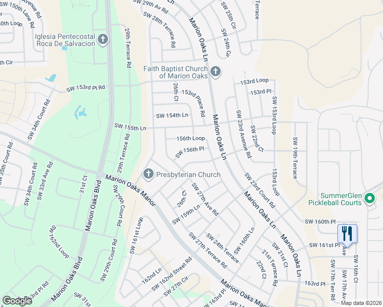 map of restaurants, bars, coffee shops, grocery stores, and more near 2576 Southwest 156th Place in Ocala