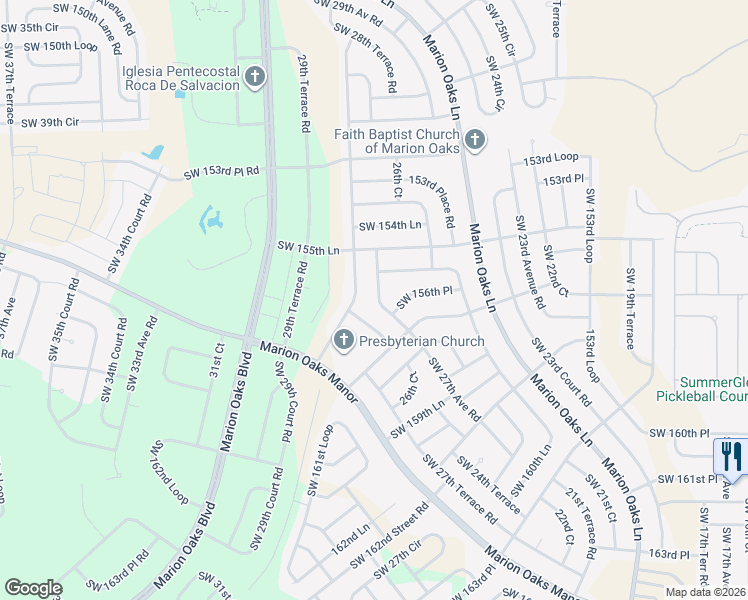map of restaurants, bars, coffee shops, grocery stores, and more near 15690 Southwest 27th Avenue Road in Ocala