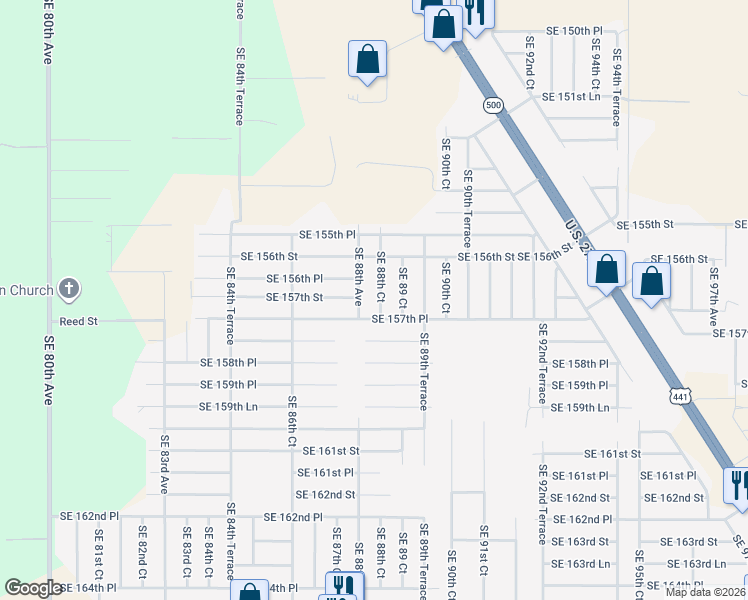 map of restaurants, bars, coffee shops, grocery stores, and more near 15700 Southeast 88th Court in Summerfield