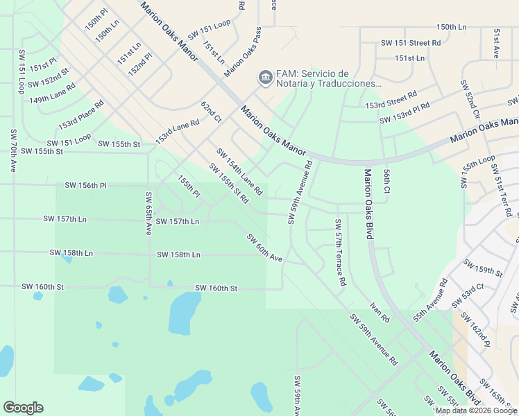 map of restaurants, bars, coffee shops, grocery stores, and more near 6096 Southwest 155th Street Road in Ocala