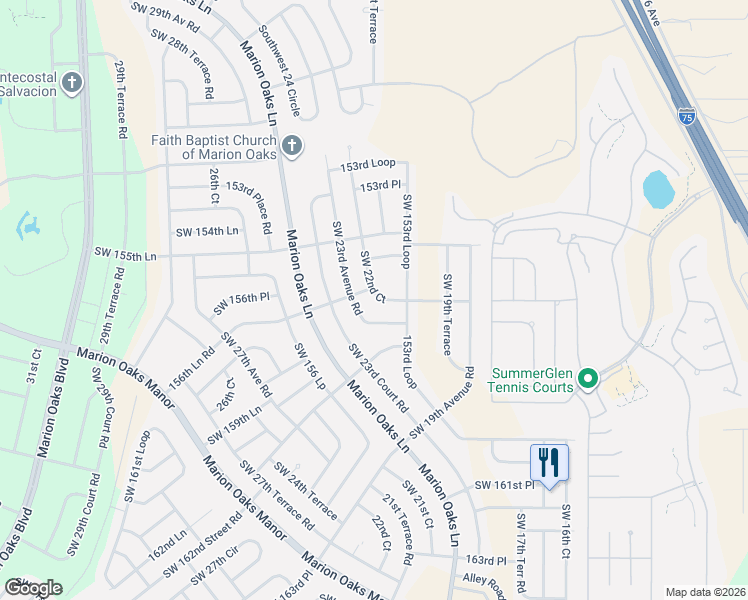 map of restaurants, bars, coffee shops, grocery stores, and more near 15620 Southwest 22nd Court Road in Ocala