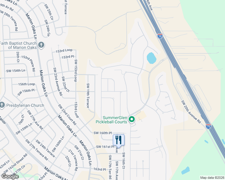 map of restaurants, bars, coffee shops, grocery stores, and more near 1730 Southwest 156th Lane in Ocala