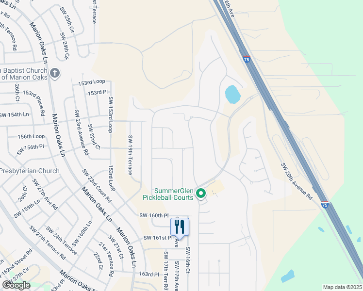 map of restaurants, bars, coffee shops, grocery stores, and more near 15693 Southwest 16th Terrace in Ocala