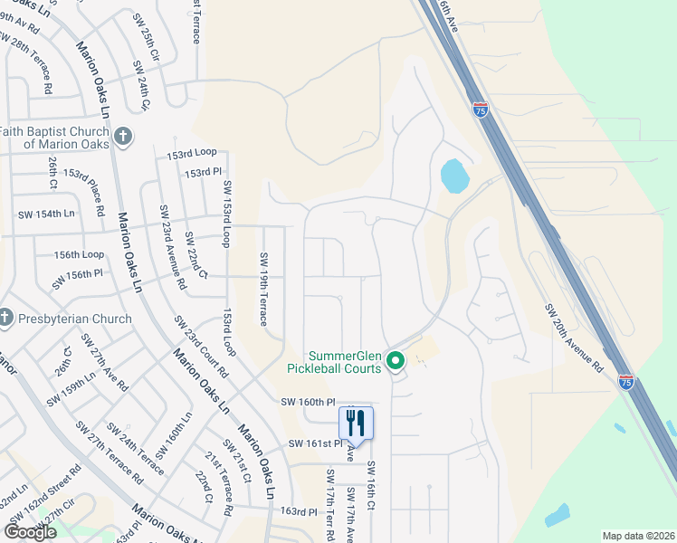 map of restaurants, bars, coffee shops, grocery stores, and more near 1730 Southwest 156th Lane in Ocala