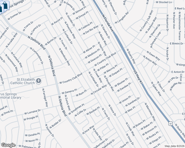map of restaurants, bars, coffee shops, grocery stores, and more near 8918 North Cortlandt Drive in Citrus Springs