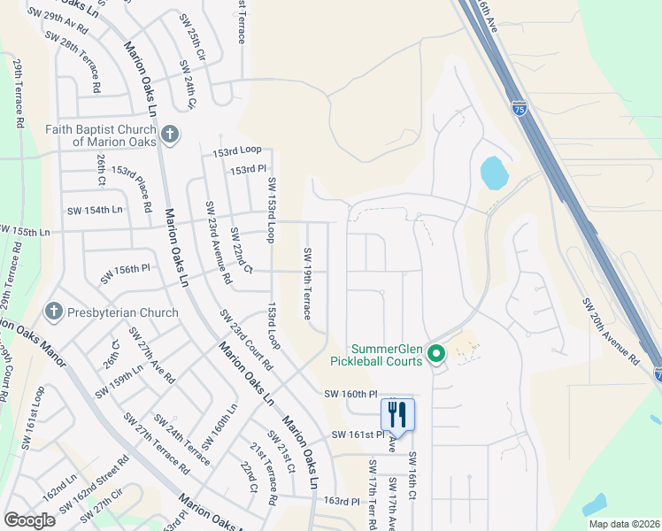 map of restaurants, bars, coffee shops, grocery stores, and more near 15700 Southwest 19th Avenue Road in Ocala
